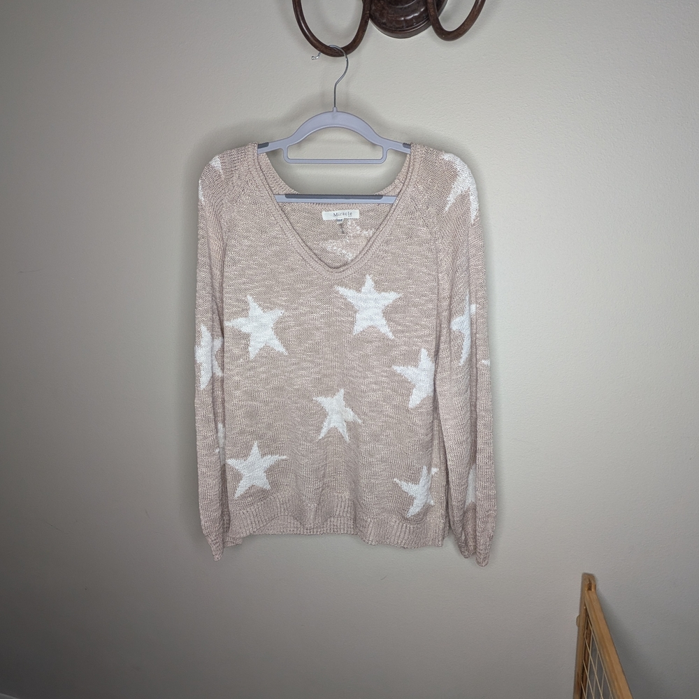 Miracle Beige V-Neck Sweater with White Stars
